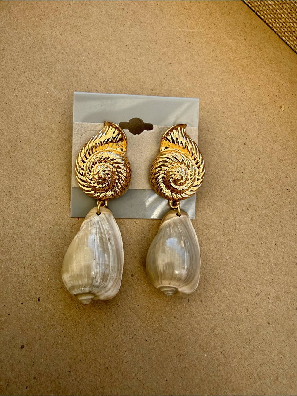 Gold Shell Drop Earrings with Cream Shell Dangles